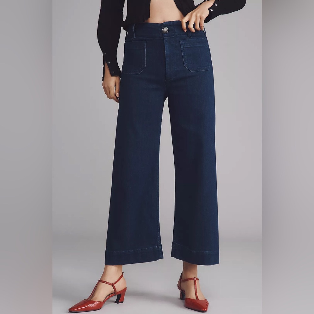 NWT Anthropologie Colette Crop High-Rise Wide-Leg Jeans by Maeve Dark Denim 26